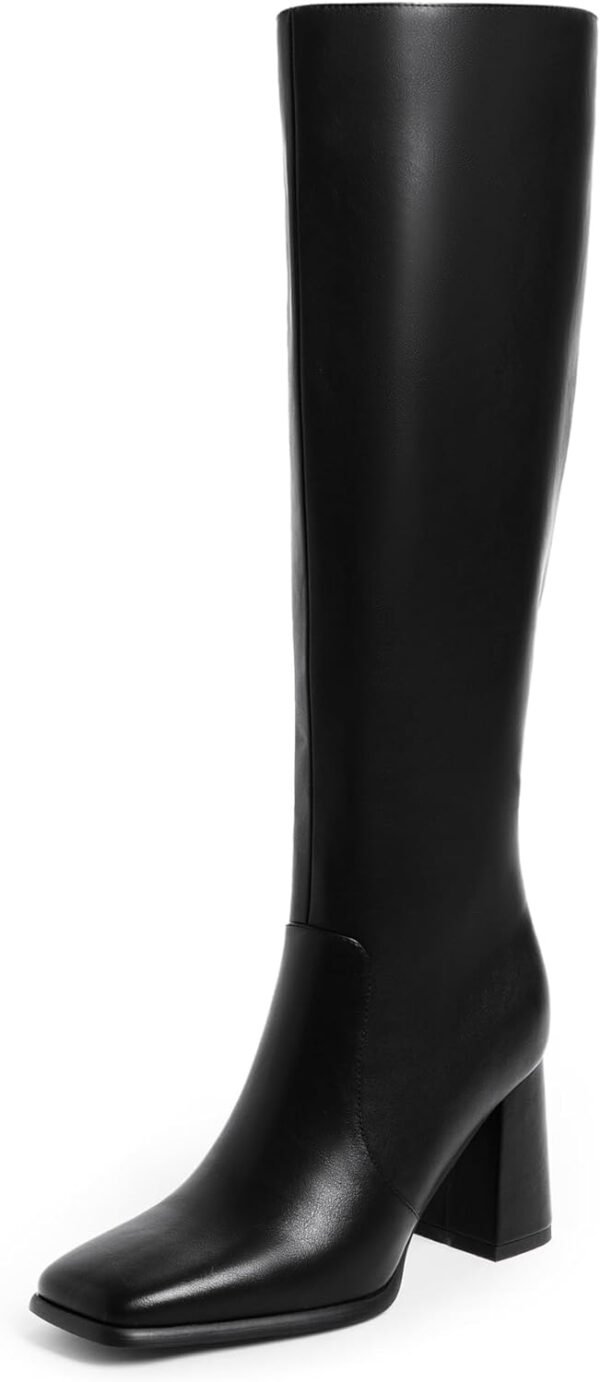 Knee High Boots Women Chunky Heel Square Toe Tall Boots for Women High Heel Side Zipper Long Boots