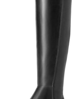 Women's Knee-High Boots Comfortable Flat Low Heel Round Toe Stretchy Suede Slouch Boots with Side Zipper